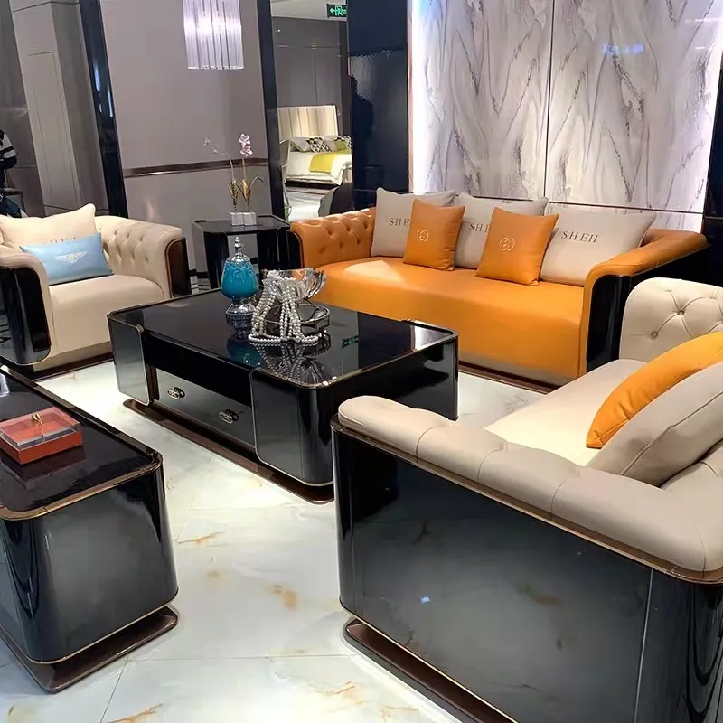 Modern lüks oturma odası koltuk takımı şık mobilya ev villa boy daire İtalyan tarzı oturma odası katı ahşap kanepeler