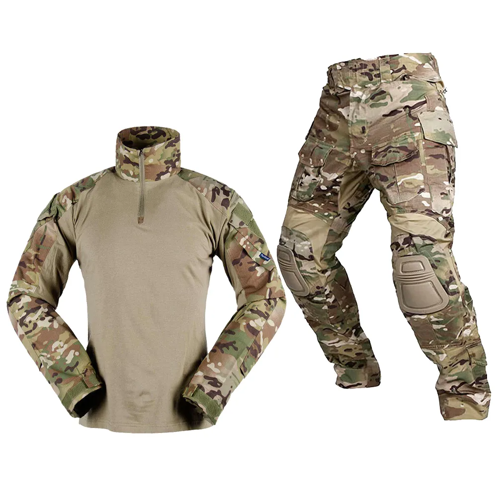 Traje táctico de camuflaje G3 camisa pantalones largos traje de rana traje táctico de combate de varias capas rodillera