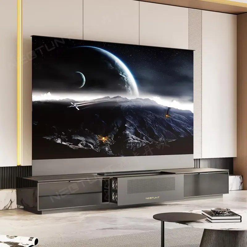Layanan kustomisasi Nectunt R20 tak terlihat bioskop rumah Laser TV kabinet bermotor dengan lantai layar naik kabinet proyektor
