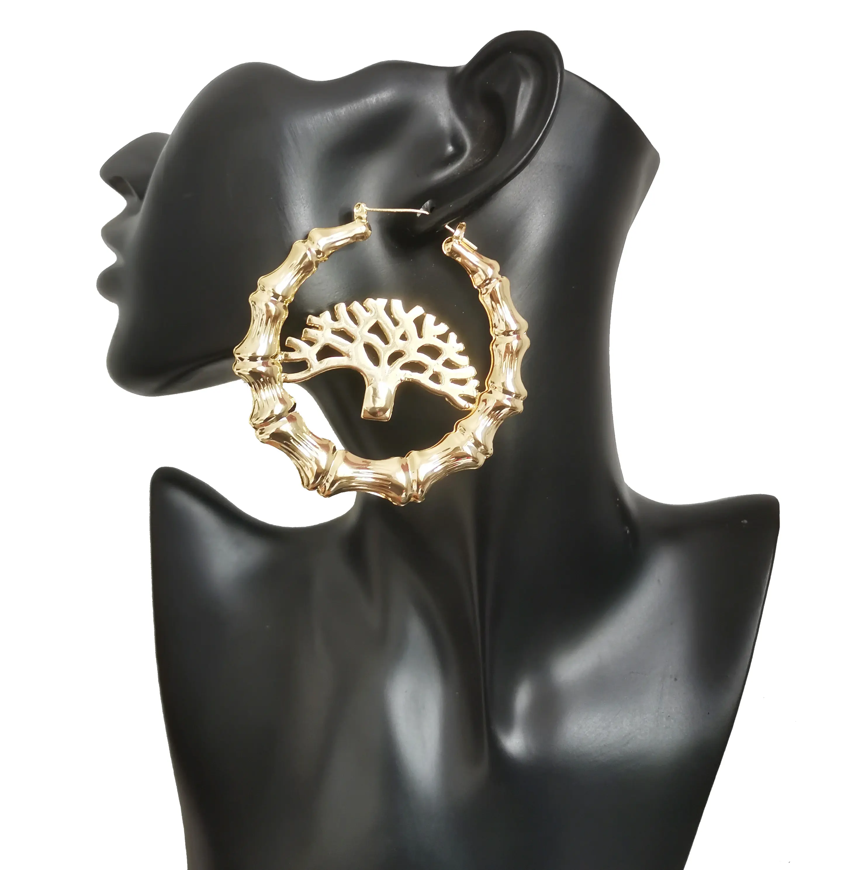 America Enamel Maple Leaf Rose flower Earrings Oversize Custom Bamboo Hoops Gold Life tree Earring For Girls Jewelry