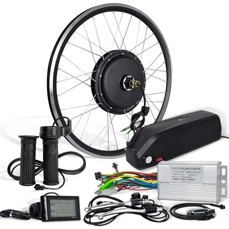 Kit de conversão para bicicleta elétrica 350W/500W/1000W com motor de cubo para baixo, bateria e tubo, display LCD para triciclos e e-bikes