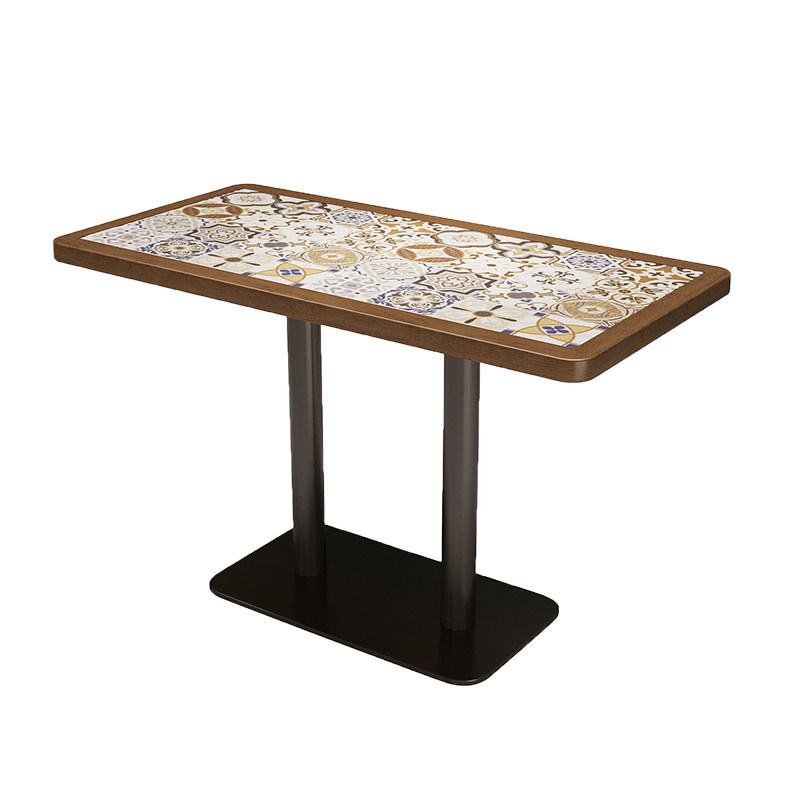 Table en bois massif avec plateau en carreaux de céramique-130x70 cm