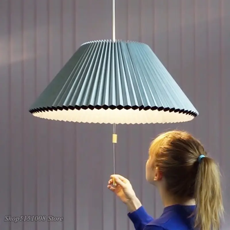 Luminária suspensa moderna de led retrátil, deformável, simples, lâmpada suspensa em tecido, lâmpada pingente plissada, para sala de estar, quarto