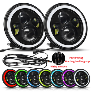 New RGB Colorful 7 Inch <strong>Led</strong> Headlight Conversion Kit High Low Beam Round Angel Eyes Headlight <strong>Led</strong> Motorcycle Headlight - Product Image 1