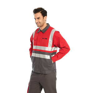 Kırmızı renk iş kombinasyonu rahat ve nefes Hi Vis yansıtıcı iş elbiseleri - Product Image 4