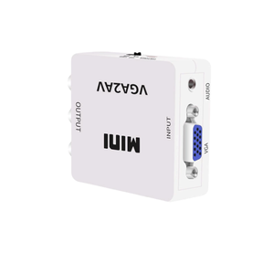 Mini caja blanca pequeña VGA2AV convertidor de medios VGA a RCA audio y video VGA a AV adaptador AV a VGA para TV antigua