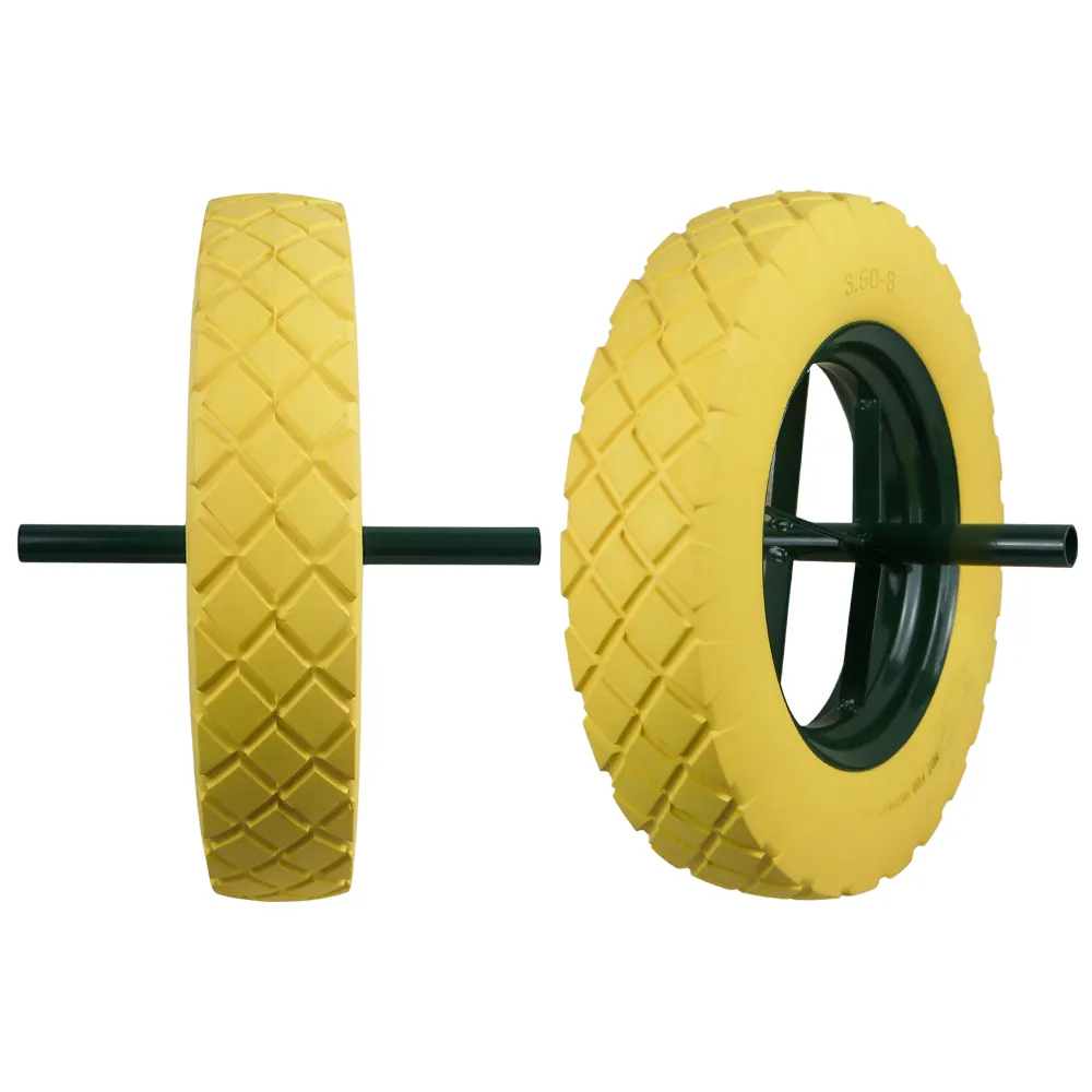 Proveedor de ruedas de PU de fábrica, llantas amarillas de alta calidad, ruedas sólidas a prueba de perforaciones en el mercado de Oriente Medio