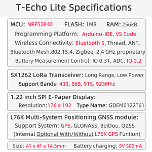 LILYGO T-Echo Lite NRF52840 LoRa E-Paper Display modulo di espansione a bassissima potenza Meshtastic-compatibile con scheda di sviluppo GPS - Product Image 6