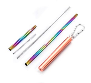 室外9英寸彩色吸管可重复使用可折叠吸管金属伸缩吸管，带外壳 - Product Image 5