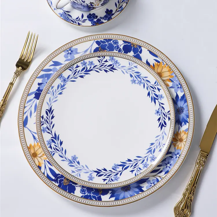PITO Royal Gold Rim HoReCa Ceramic Dinner Tableware Plates Bone China European Style Wedding Restaurant Plate Sets Dinnerware