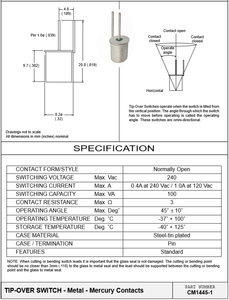 Orijinal CM1725-1 normalde kapalı cıva anahtarı/İpucu üzerinde eğim anahtarı dikey çalışma açısı 25 derece COMUS anahtarları - Product Image 4
