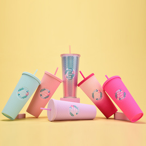 Modern Design Double-layer Plastic Straw Tumbler Mother's Day Gift 710ml Best Mom <strong>Ever</strong> Studded Tumbler with Straw - Product Image 3