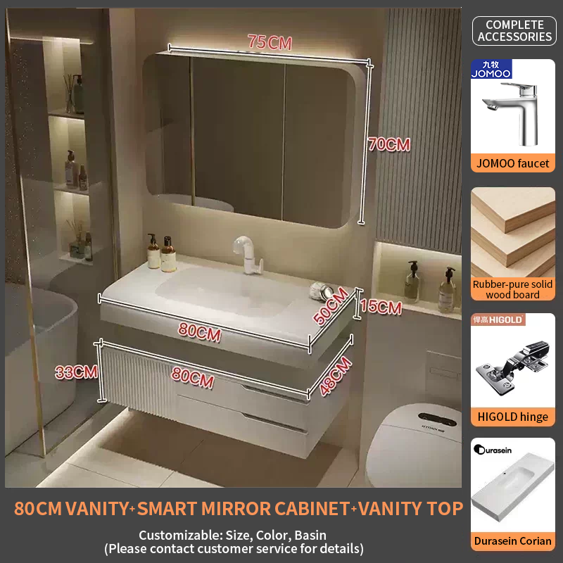 80Durasein Countertop + Curved Smart Mirror Cabinet
