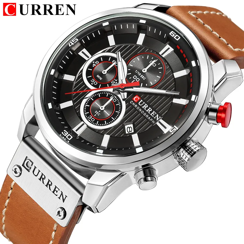 CURREN-relojes con movimiento de cuarzo para hombre, reloj de pulsera de cuero con fecha automática, informal, 8291