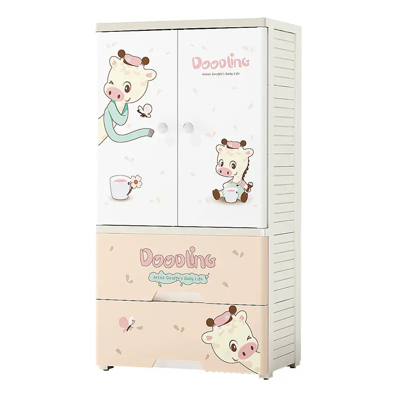 Meubles de salon multi-couches deux portes ouvertes bébé enfants vêtements armoires de rangement mignon enfants armoire en plastique avec tiroirs