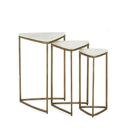 Eisen Stahl Dreieck Form Nesting Tisch für Home Dekorative Metall möbel Vergoldete Marmorplatte Tisch Italien Stein Metall