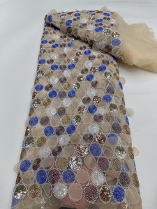 Ni. Ai phong cách mới mô hình tròn sáng bóng <span class=keywords><strong>sequin</strong></span> ren vải lưới <span class=keywords><strong>sequin</strong></span> đính cườm ren lưới vải quần áo phụ kiện vải ren - Product Image 6