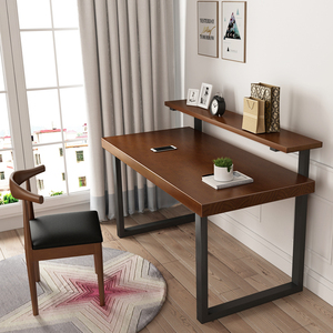 2-tier Writing Study <strong>Table</strong> with Storage Shelf Solid Wood Top Laptop <strong>Computer</strong> <strong>Table</strong> Metal Bedroom <strong>Computer</strong> Desk - Product Image 3