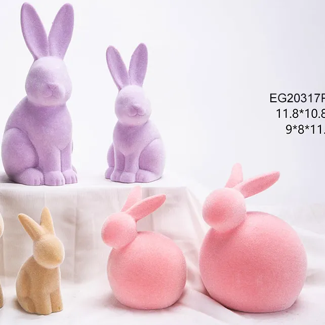 Decoração artesanal coelho rosa de cerâmica adorável coelho
