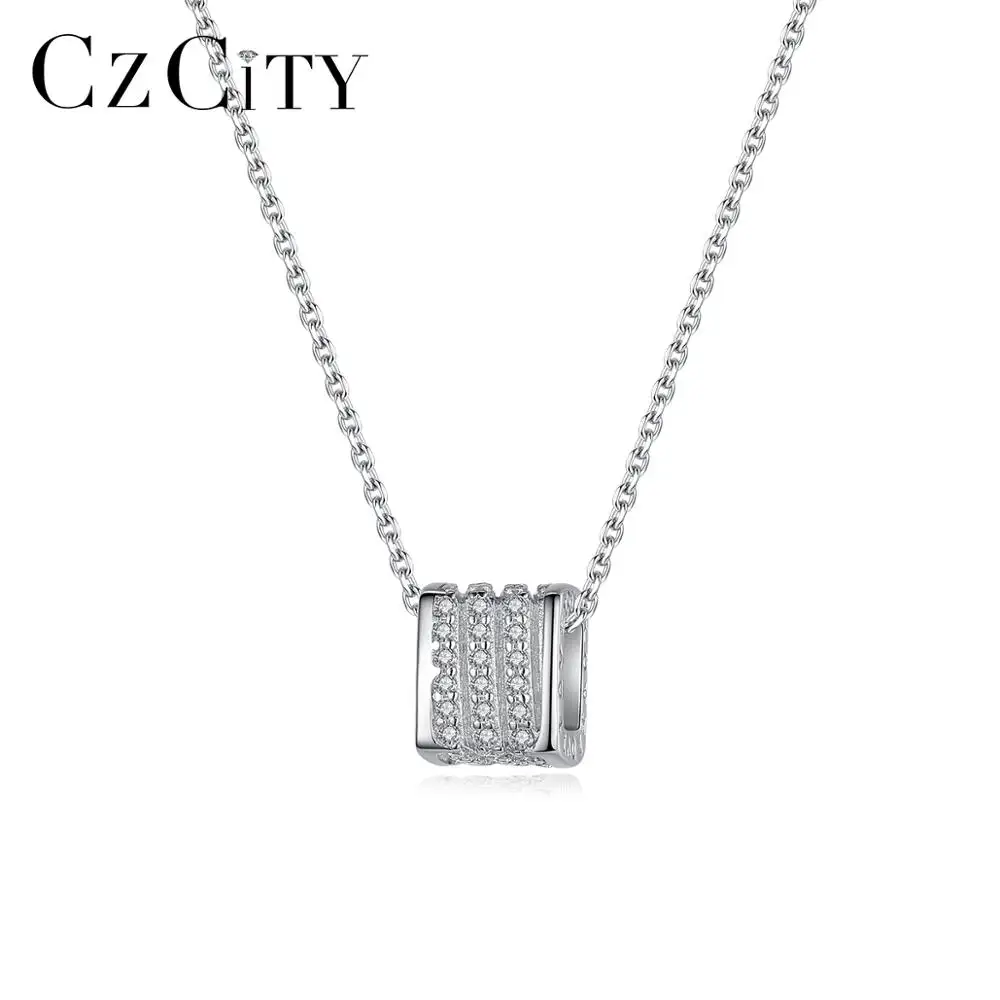 CZCITY-collar de plata de ley 925 auténtica para Navidad, collar con cuentas cuadradas de la suerte, pequeño colgante de CZ