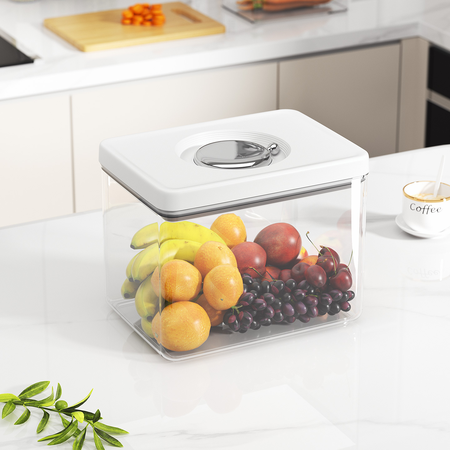 Rectangular refrigerator storage box with lever, 5.85L