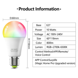 Экономичный 4 шт. оптовая продажа A60 RGB CCT затемняемая светодиодная умная лампа E26 с приложением WiFi и голосовым пультом дистанционного управления для спальни - Product Image 3