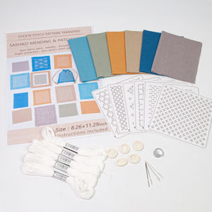 Sashiko Mending &amp; Patchwork <strong>Kit</strong> 5 Pcs of Water-Soluble Paper Stick'n Stitch <strong>Pattern</strong> Transfers 6 Pcs of Colorful Fabric for DIY - Product Image 1