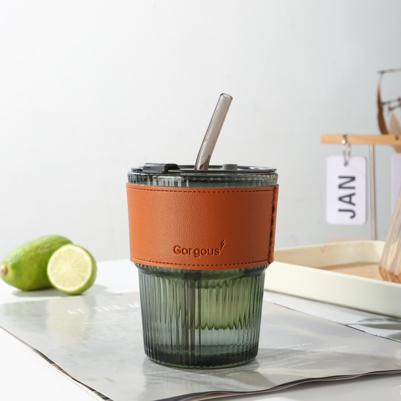 Vertical striped dark green lid straw sleeve color box