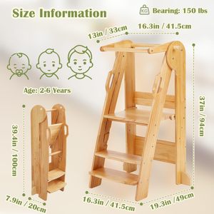 Torre de aprendizaje Montessori de cocina infantil personalizable plegable con rieles de seguridad para dormitorio - Product Image 6
