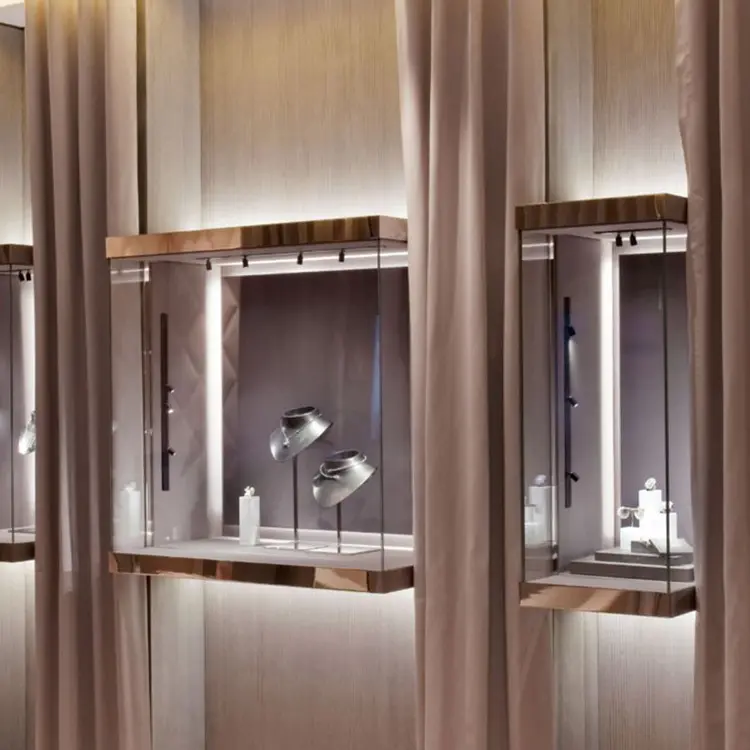 Gouden Winkel Interieur Meubelen Horloge Vitrinekast Sieraden Showroom Ontwerpen Juwelier Display Showcase