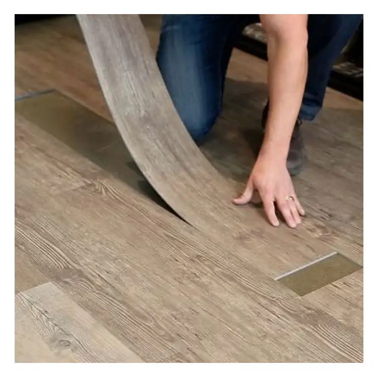 Suelo de vinilo flexible de PVC con pegamento impermeable suelo de tablón de vinilo de lujo