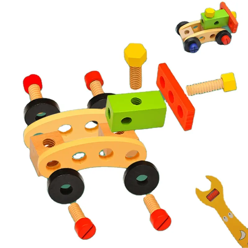 Ferramenta de Montagem de Brinquedos de madeira Brinquedo de Simulação de Mesa Bancada Diy Ferramenta Parafuso Porca Brinquedo