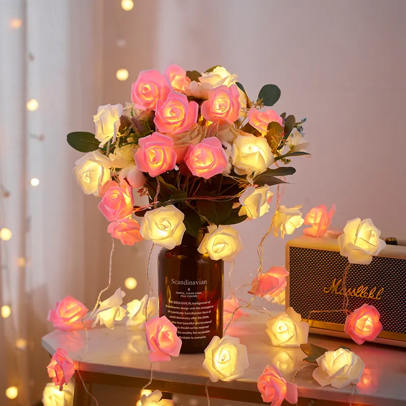 14.7 ft çiçek peri ışıkları 30 LEDs çiçek ışıklar odası dekor pembe beyaz gül çiçek dize süslemeleri gül ışıkları