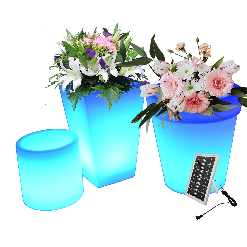 Vaso iluminado led grande com controle remoto, decoração de vaso de flores, para áreas externas, rgb, led, grande, branco