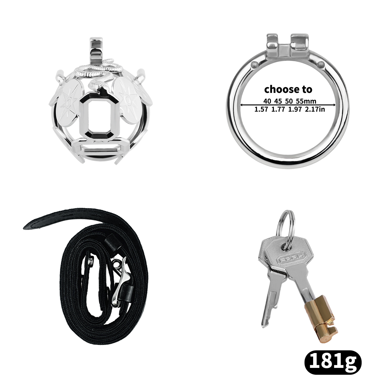 Argent -S-Cage à bague ronde + ceinture