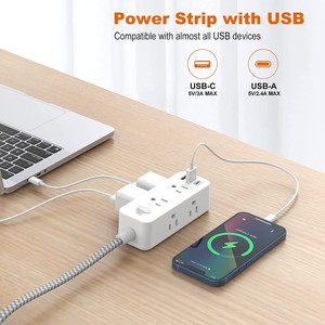 לנו שקע כוח 6 לנו שקעים עם 3 יציאות usb (שקע c usb c) 3 צדדים תקע הר קיר לחשמל עם כבל חשמל