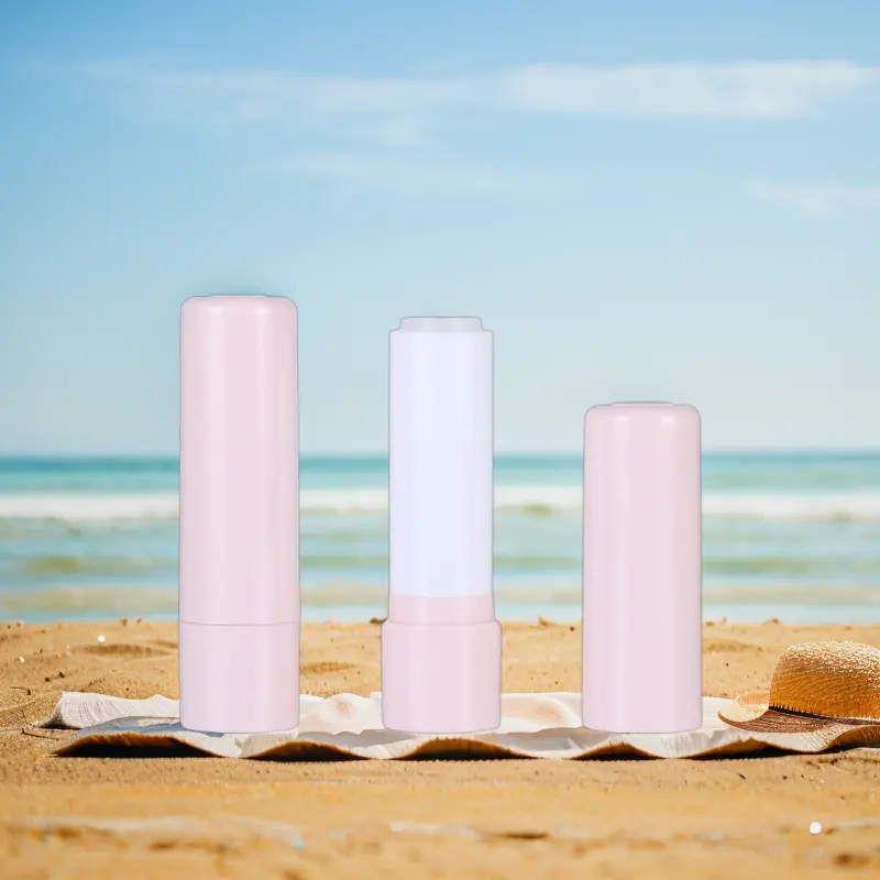 Tubo de bálsamo labial de plástico redondo blanco/rosa de 4,8 ml, contenedor de lápiz labial de 4,8G, embalaje cosmético vacío para bálsamo labial
