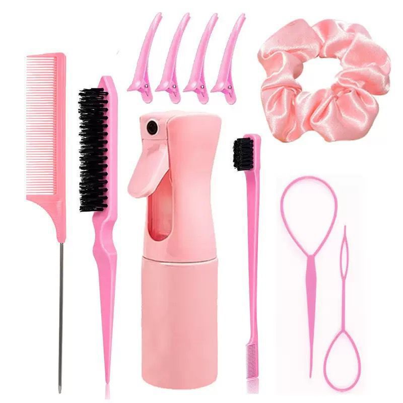 Conjunto rosa de 11 piezas.