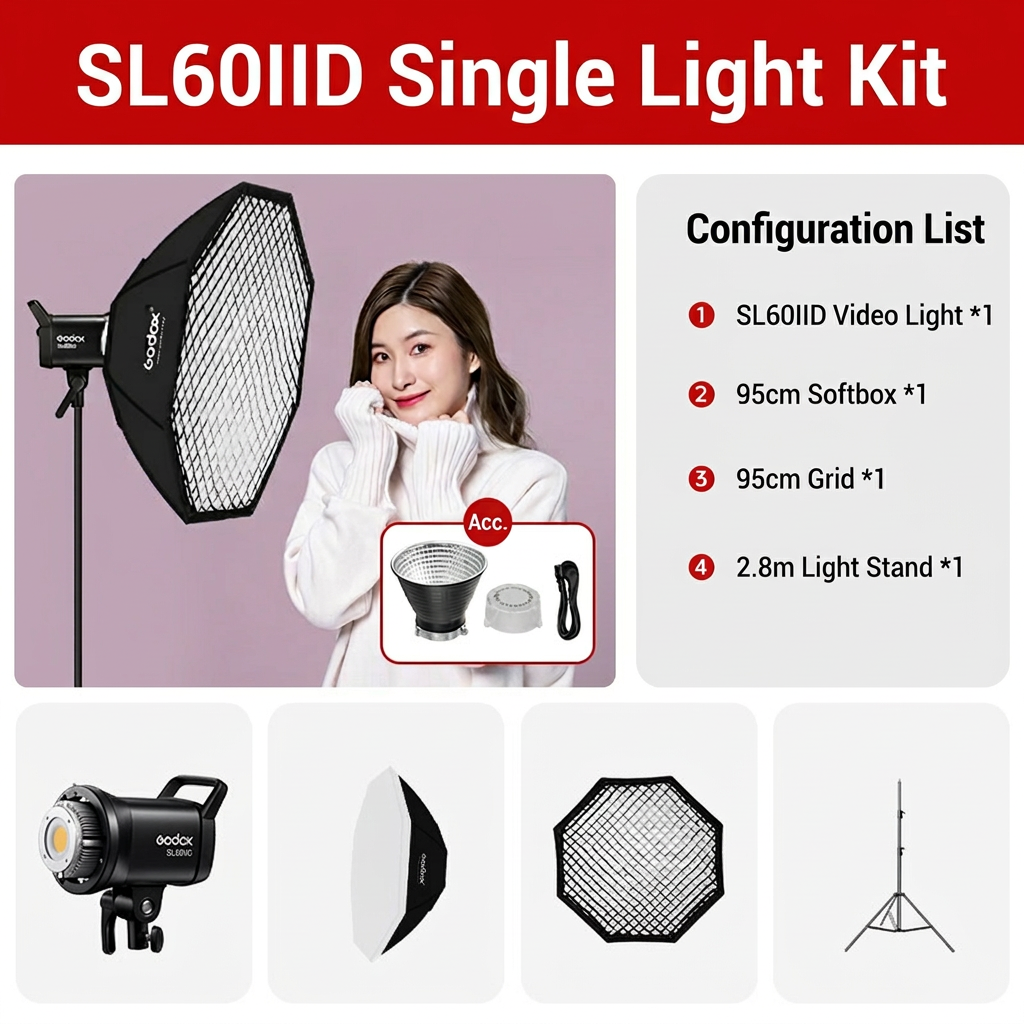 SL60IID + softbox a griglia ottagonale da 95 cm + stativo da 2,8 m