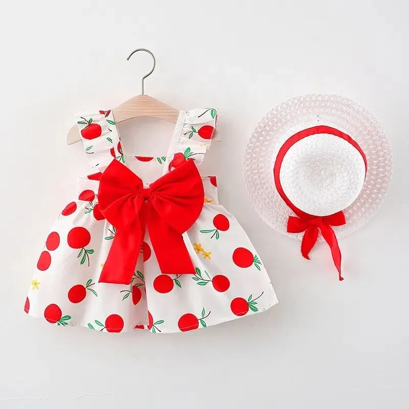 ילד Falda קון Gorra בגדי קשת קטן בנות כותנה שמלות סגנון חדש יפה מודפס שמלה עם קיץ כובע תינוק בנות 2023