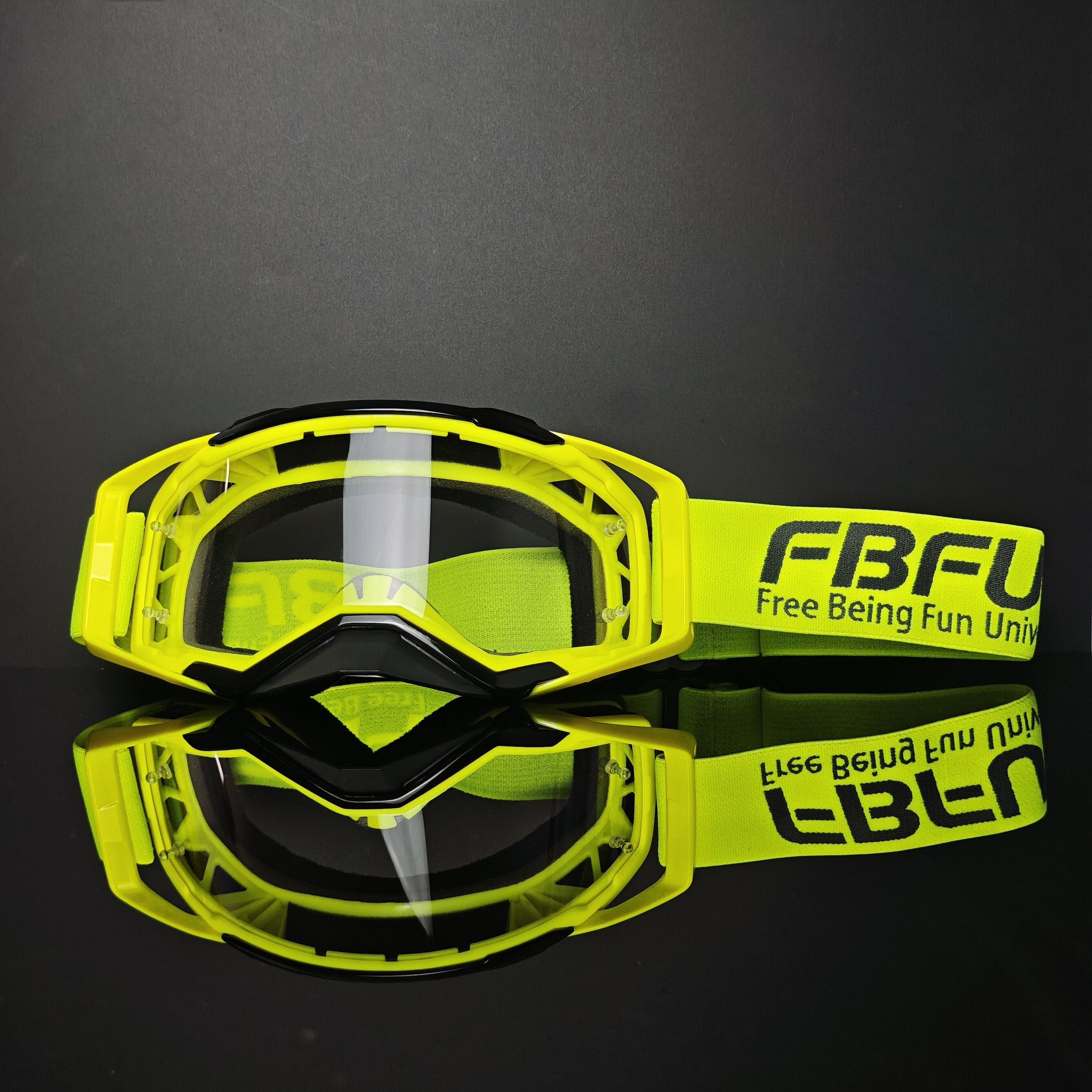 Transparent glasses with black and yellow frames