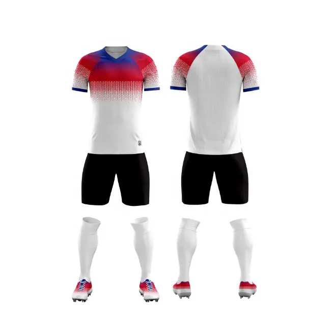 Ropa de fútbol Kit deportivo transpirable de secado rápido Conjunto en blanco Venta al por mayor Deportes personalizados Uniforme de fútbol en blanco