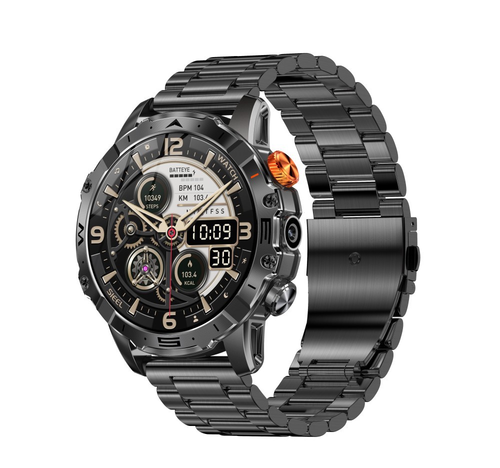 Black with steel strap