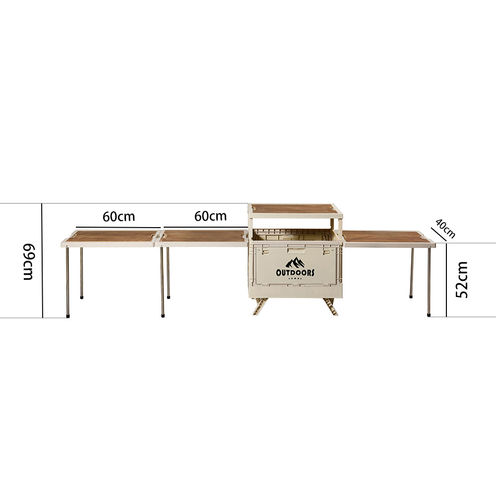 Outdoor storage box with 3 tables - beige