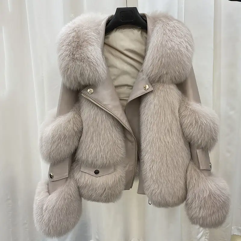 New Arrival Winter Thick Warm Leather Fur Jacket Women faux Fox Fur Coat for women