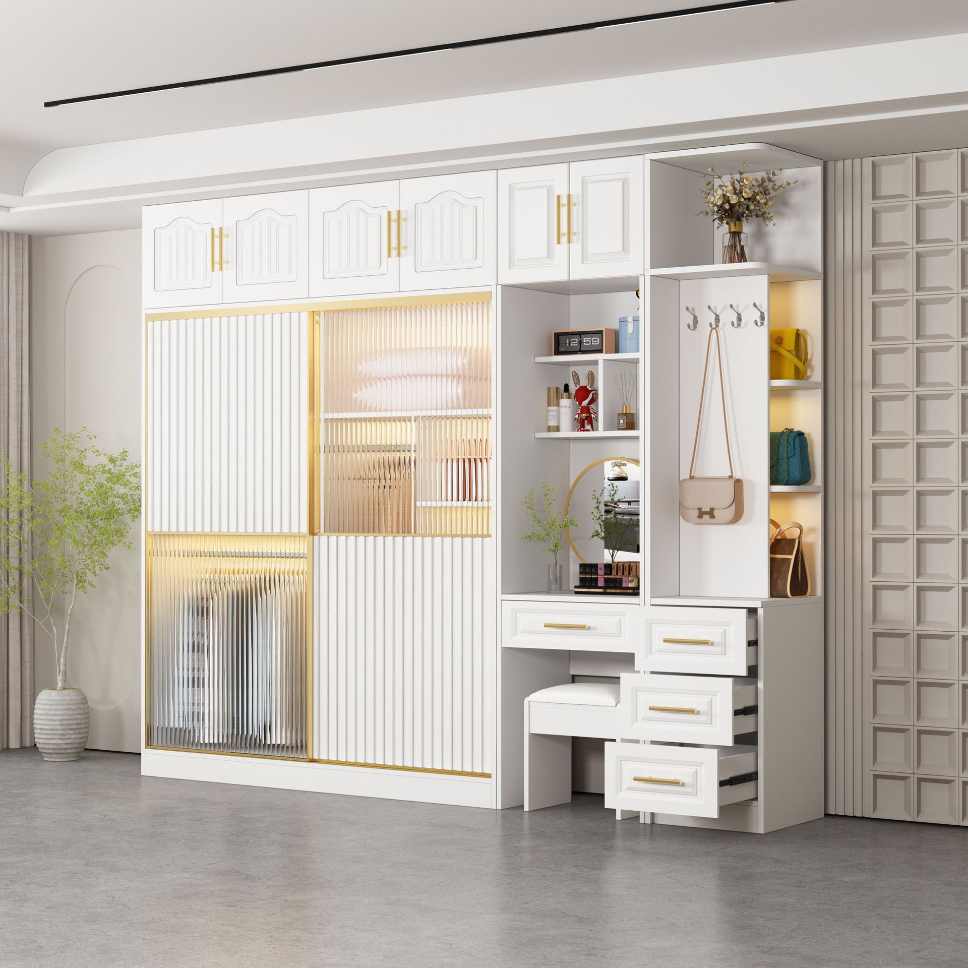 Armoire simple (bois massif de luxe) coiffeuse d'angle