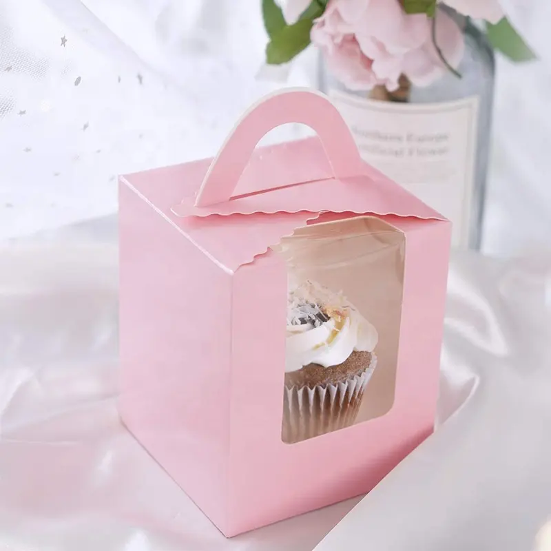 Scatola di carta da forno personalizzata Kraft con inserto per finestra e maniglia confezione da forno scatola di bomboniere regalo per feste panetteria matrimonio vassoio per alimenti Boxe