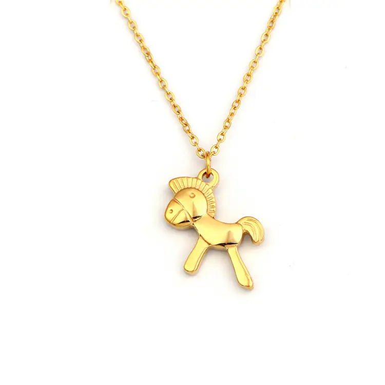 Cute Jewelry Gold Plated whirligig Pony Energy Stainless Steel Hobbyhorse Pendant Horse Necklace