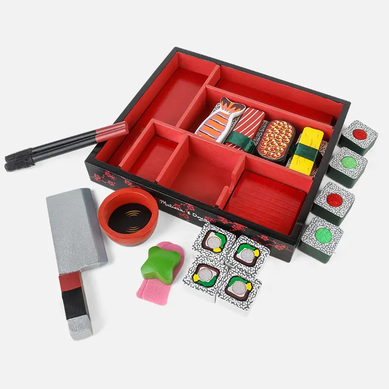 새로운 어린이 나무 시뮬레이션 주방 음식 초밥 장난감 아기 식품 인지 게임 도시락 상자 장난감 세트 퍼즐 장난감 유아