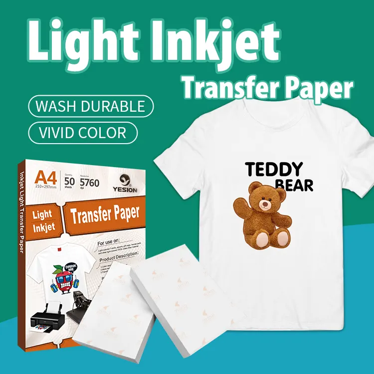YESION A4 camiseta ligera papel de transferencia de calor de inyección de tinta
